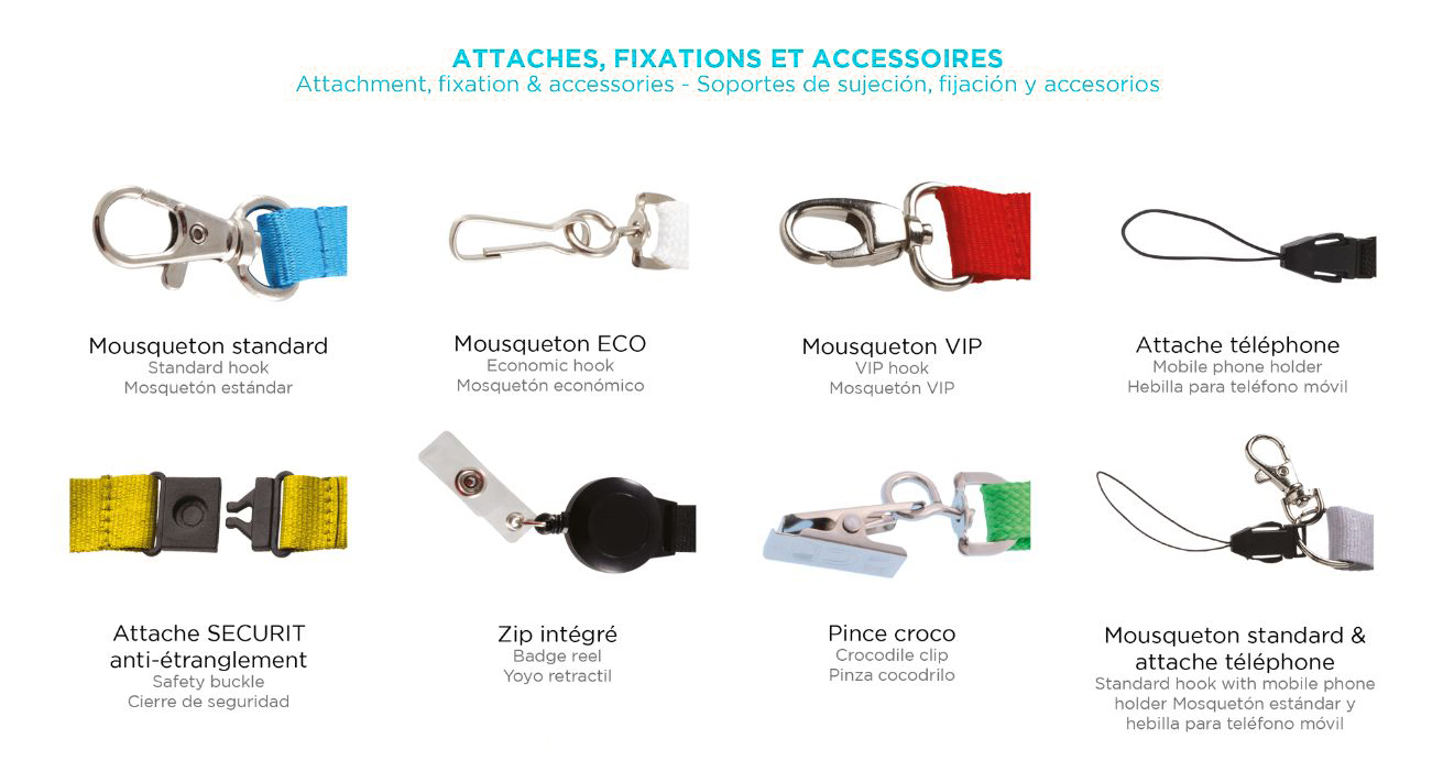 Attaches disponibles pour le tour de cou en PVC